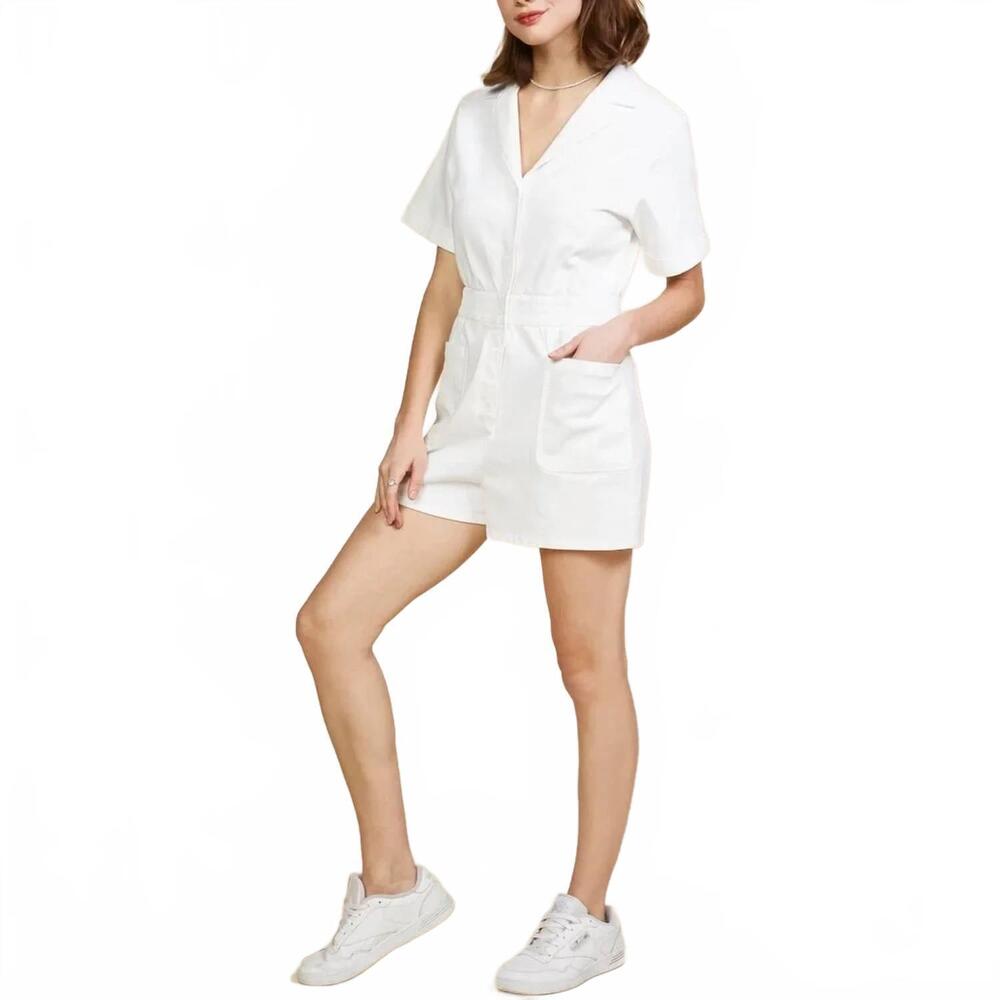 NEW SKIES ARE BLUE collared shorts romper in white